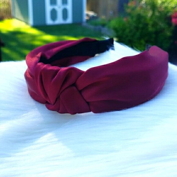 Satin Fabric Knot Headband in Burgundy - Picture 2 of 4